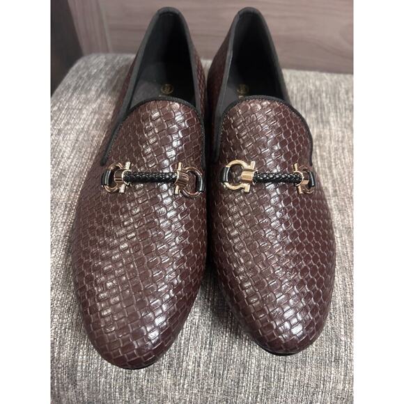 Harpelunde Men Handmade Dress Shoes Buckle Strap Woven Leather Loafers 8.5